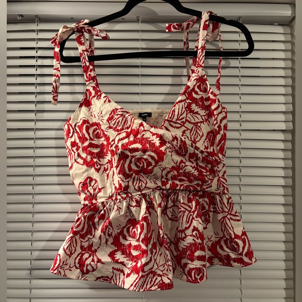 Express Red and White Floral Tank Top